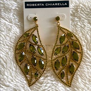 Green & Gold Jeweled Leaf Earrings 🍃 🍂